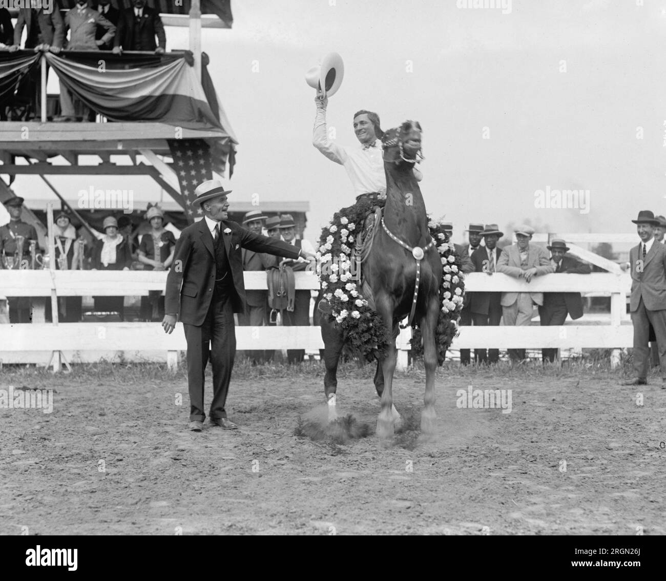 Agriculture Secretary Jardine and Tom Mix at a horse show ca. 1925 Stock Photo