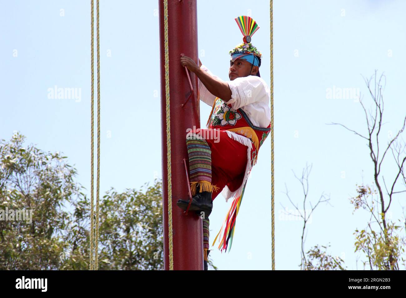 Voladores Ritual Performance Mexico City, Mexico - August 2, 2023: The ritual ceremony of the ...