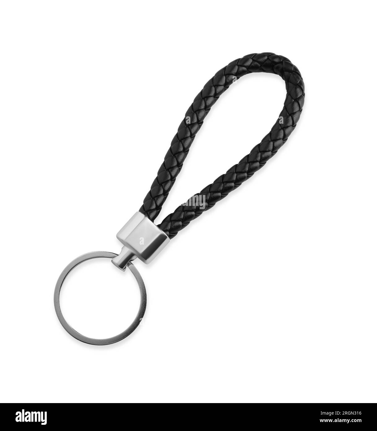 Black leather keychain isolated on white, top view Stock Photo Alamy