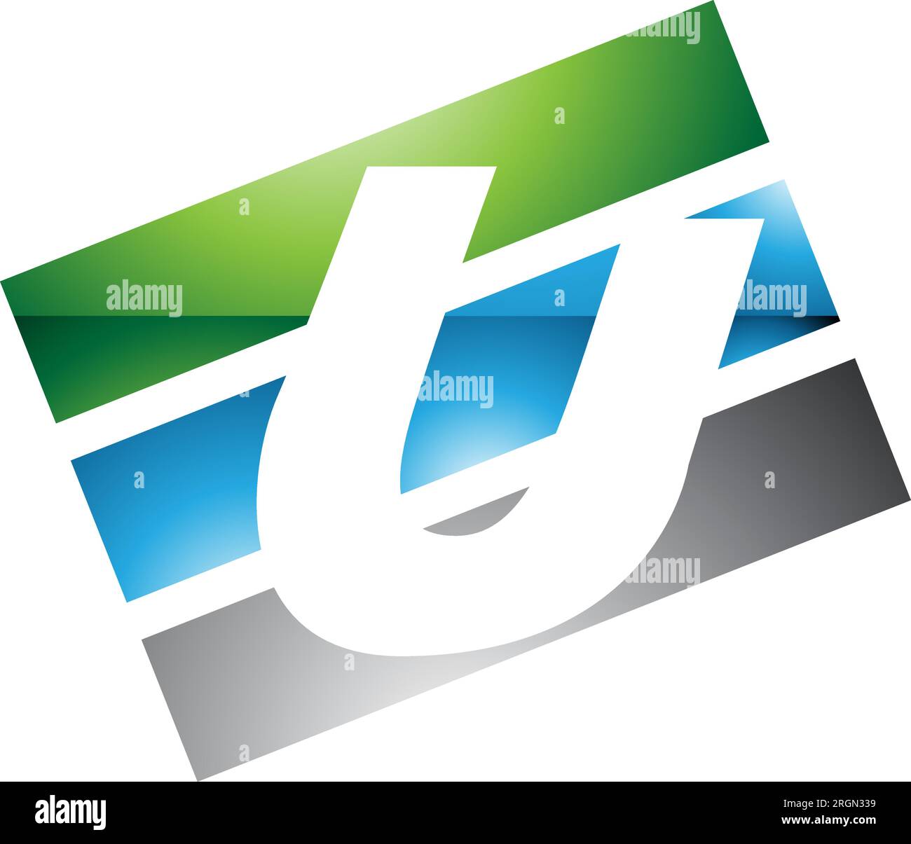Green and Blue Glossy Rectangular Shaped Letter U Icon on a White ...