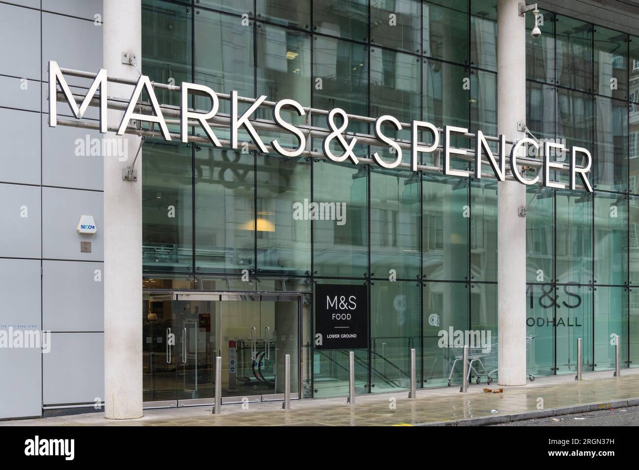 London, UK - July 30, 2023; Marks and Spencer glass shop facade in the City of london Stock Photo