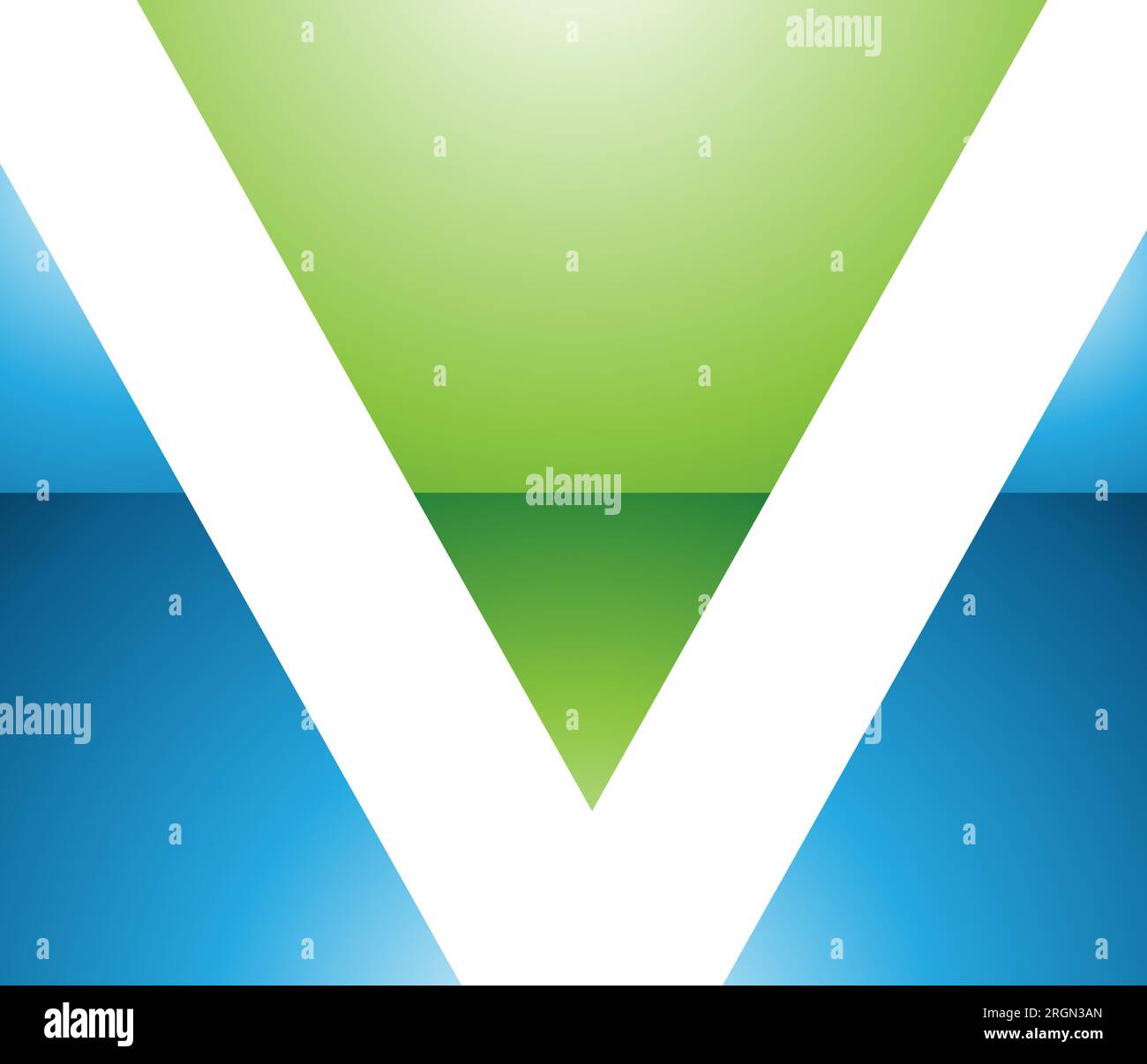 Green and Blue Glossy Rectangular Shaped Letter V Icon on a White Background Stock Vector