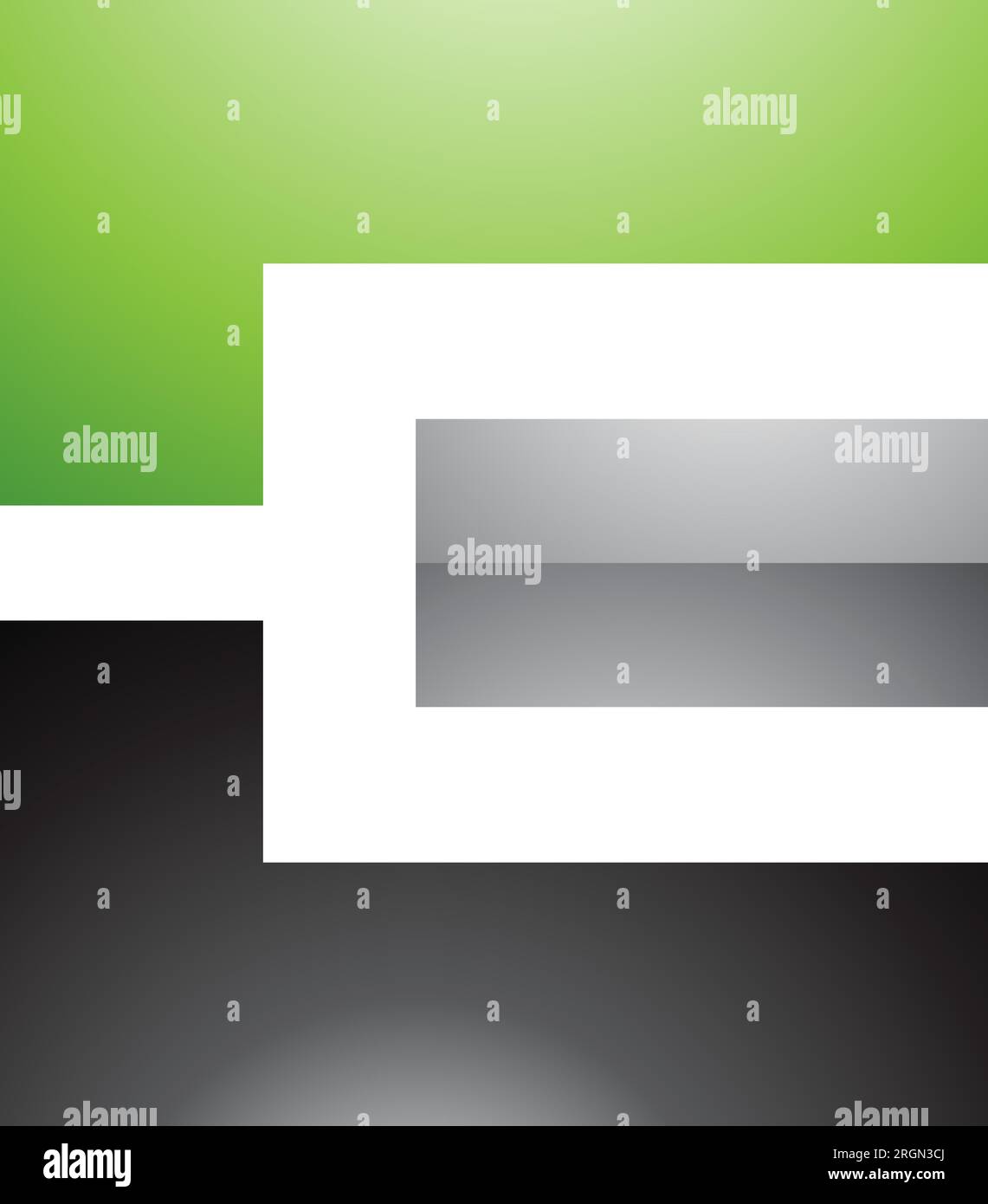 Green Black and Grey Glossy Rectangular Letter E Icon on a White Background Stock Vector
