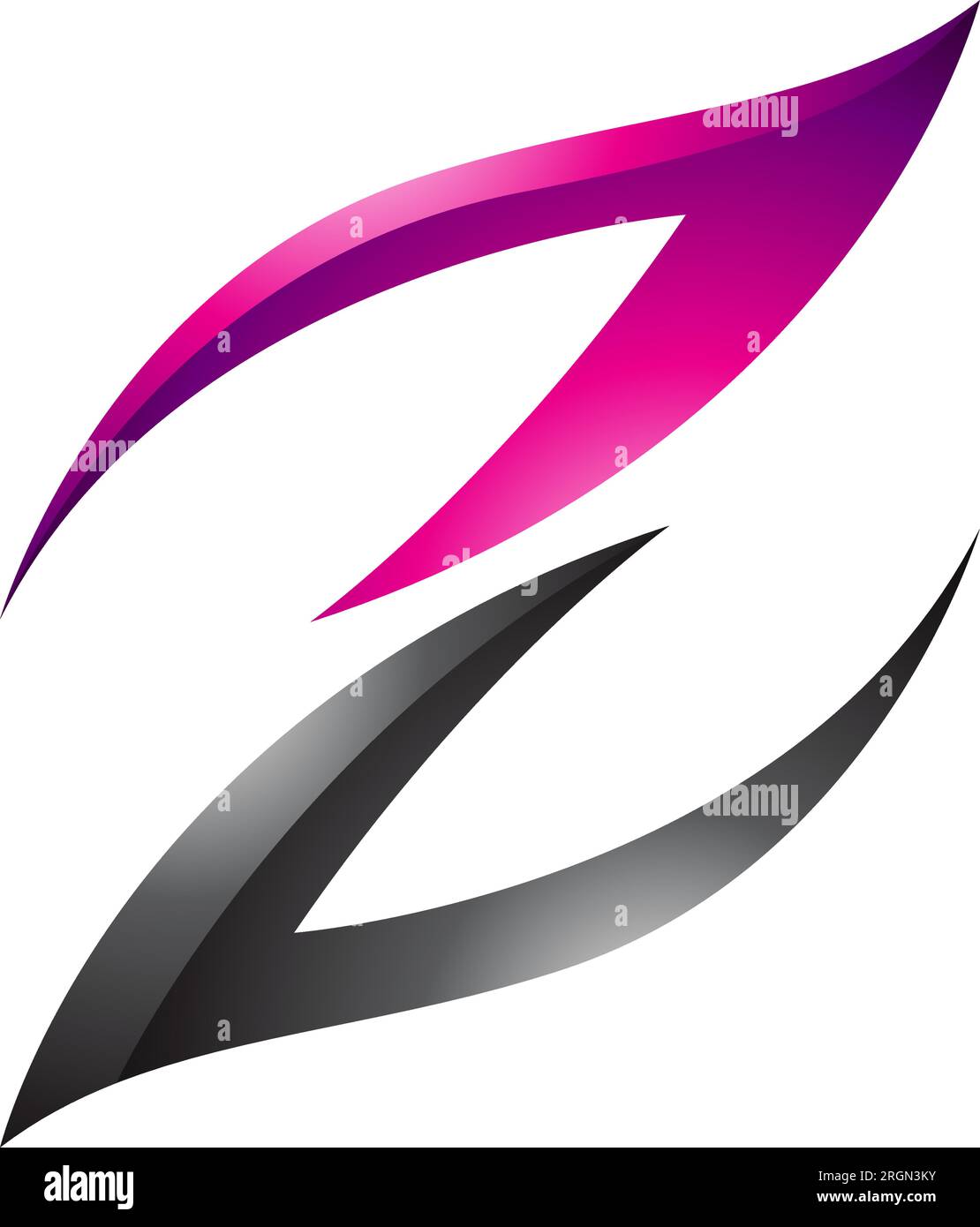 Magenta and Black Glossy Fire Shaped Letter Z Icon on a White Background Stock Vector