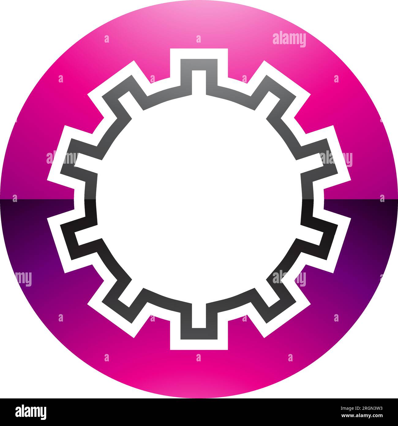 Magenta and Black Glossy Letter O Icon with Castle Wall Pattern on a White Background Stock Vector