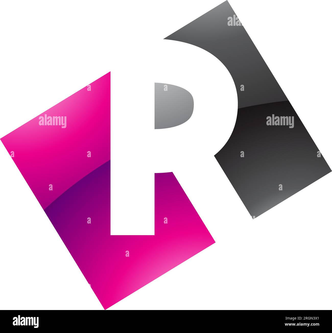 Magenta and Black Glossy Rectangle Shaped Letter R Icon on a White ...