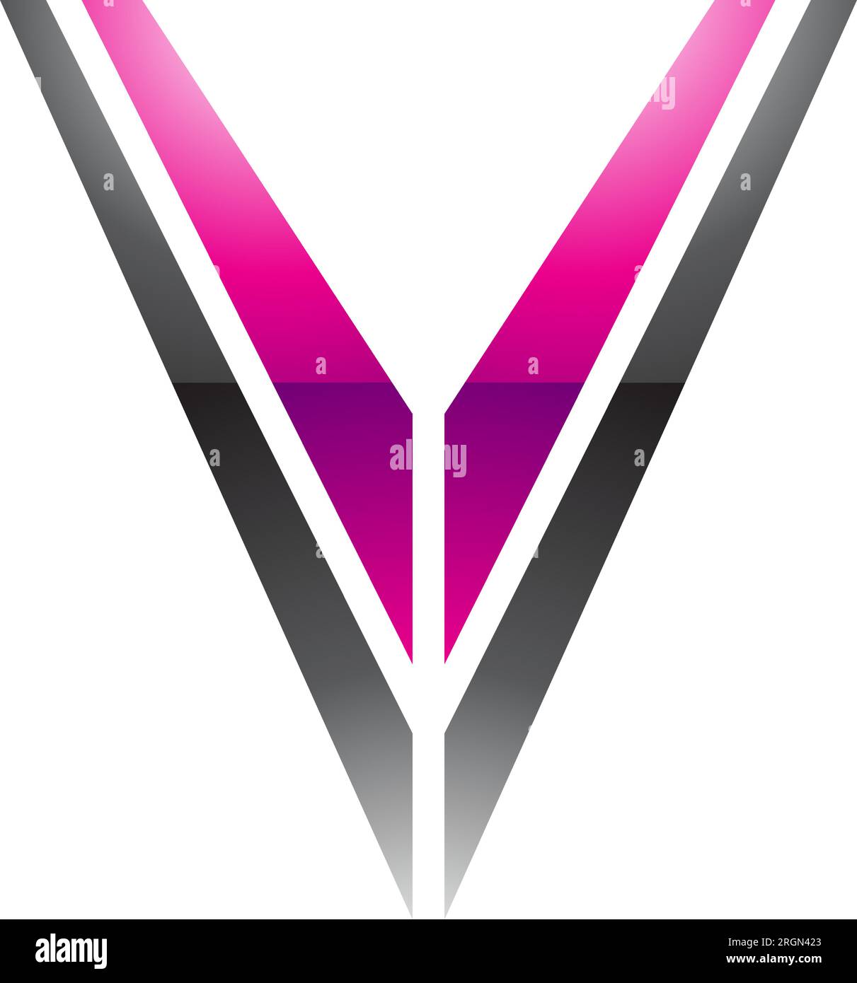 Magenta and Black Glossy Striped Shaped Letter V Icon on a White Background Stock Vector