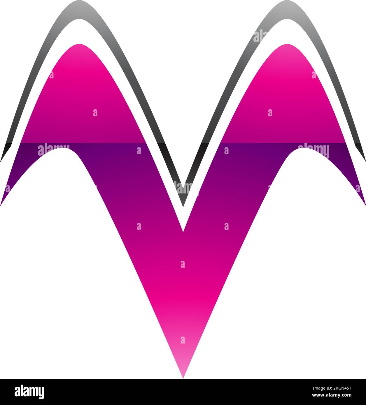 Magenta and Black Glossy Wing Shaped Letter V Icon on a White ...