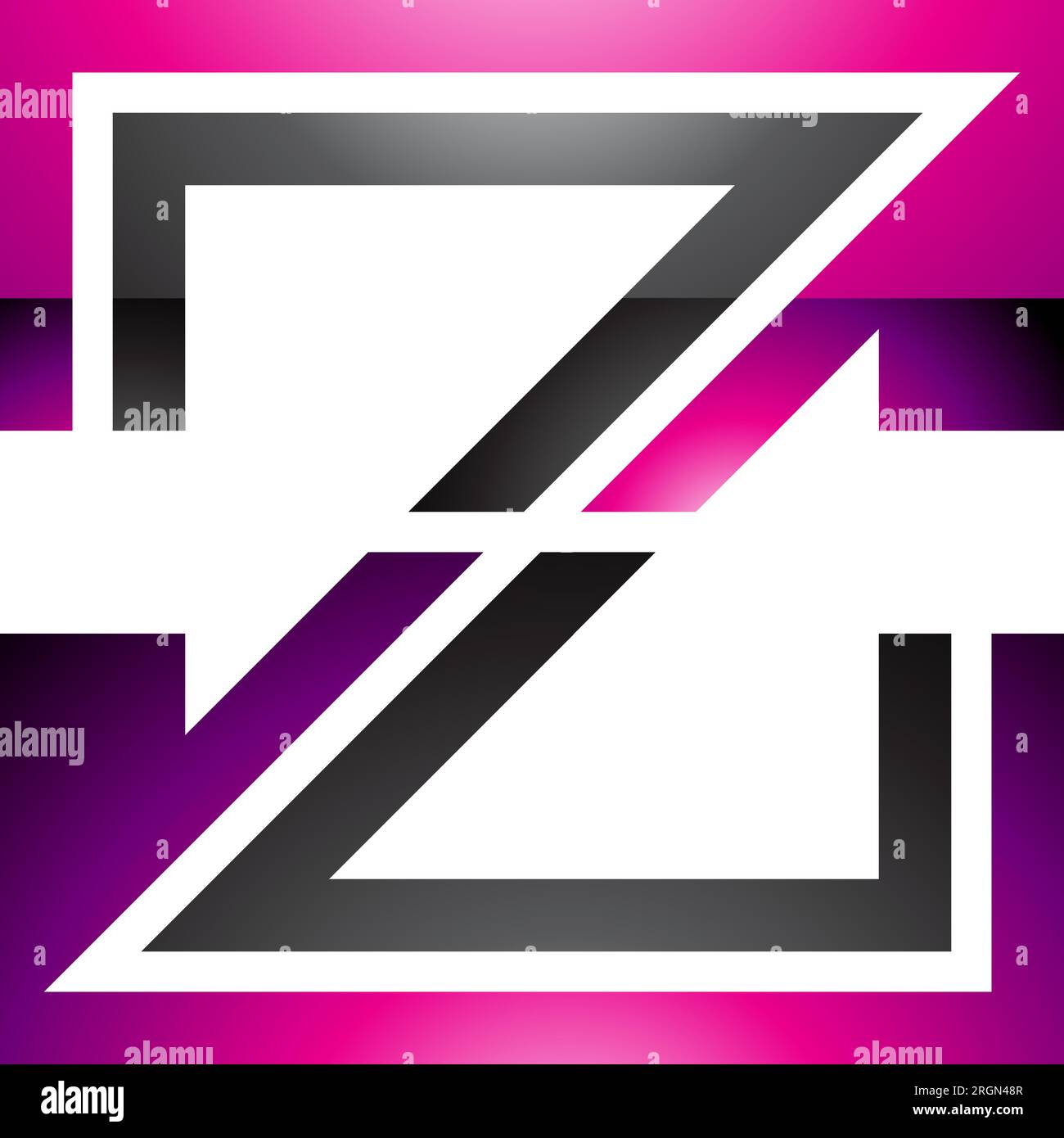 Magenta and Black Glossy Striped Shaped Letter Z Icon on a White Background Stock Vector