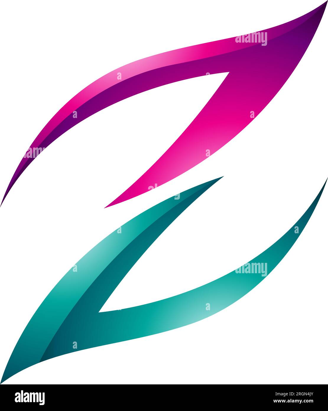 Magenta and Green Glossy Fire Shaped Letter Z Icon on a White Background Stock Vector