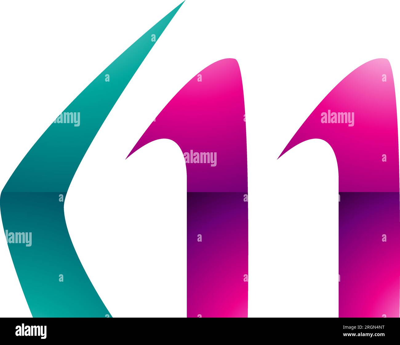Magenta and Green Glossy Horn Shaped Letter M Icon on a White ...