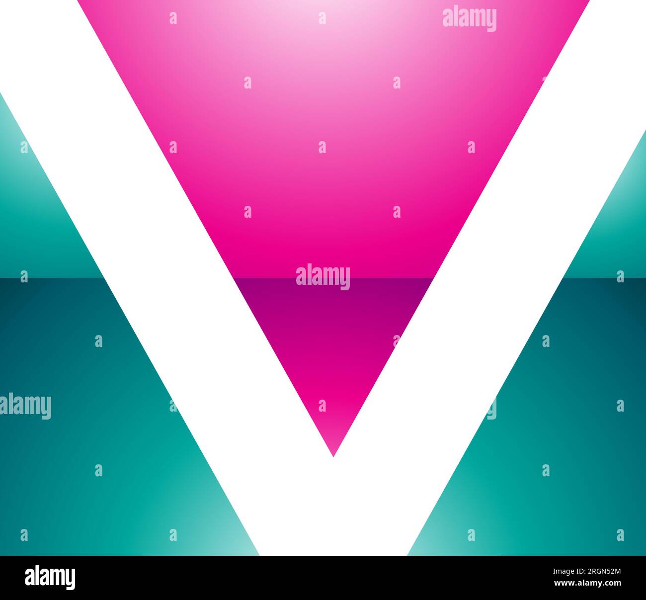 Magenta and Green Glossy Rectangular Shaped Letter V Icon on a White Background Stock Vector