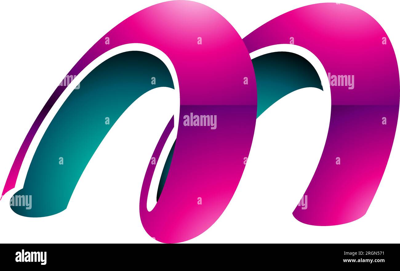 Magenta and Green Glossy Spring Shaped Letter M Icon on a White ...