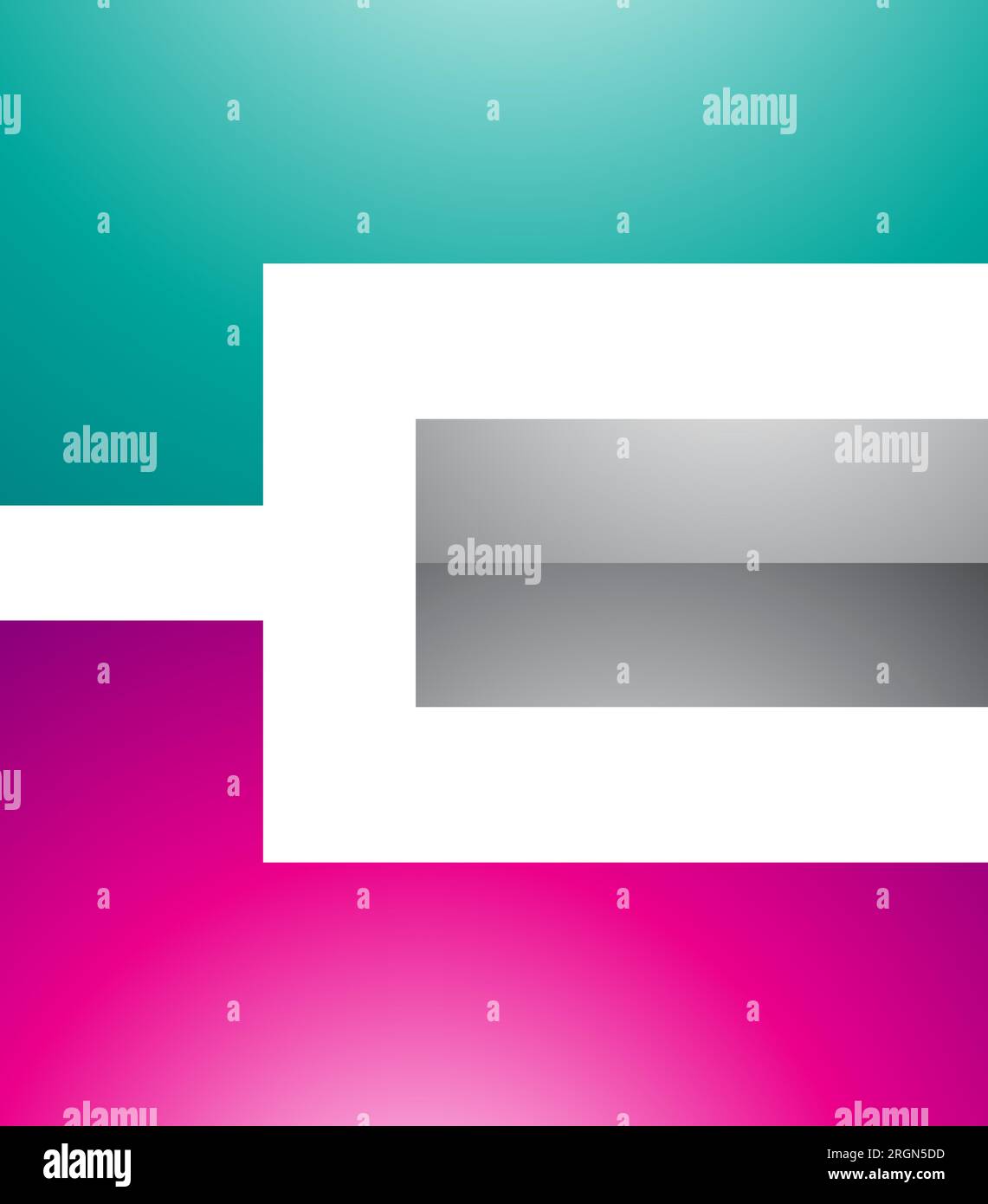 Magenta Green and Grey Glossy Rectangular Letter E Icon on a White Background Stock Vector