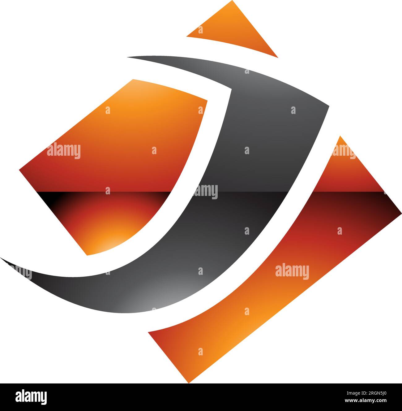 Orange and Black Glossy Diamond Square Letter J Icon on a White Background Stock Vector