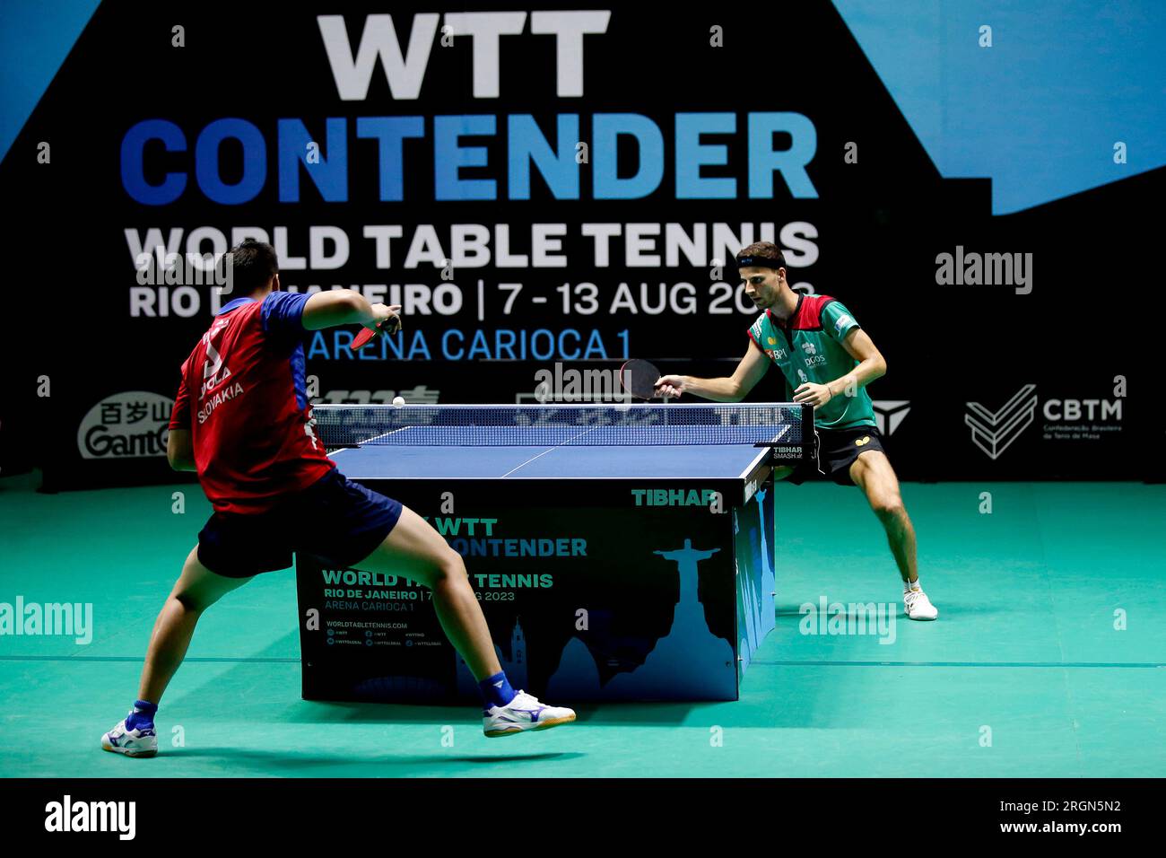 Rio de Janeiro, Brazil. 10th Aug, 2023. Tiago Apolonia (POR) compete during Men's Singles match against Yang Wang (SVK), during WTT Contender Rio de Janeiro 2023, at Arena Carioca 1, in Rio de Janeiro on August 10. Photo: Satiro Sodré/DiaEsportivo/Alamy Live News Credit: DiaEsportivo/Alamy Live News Stock Photo