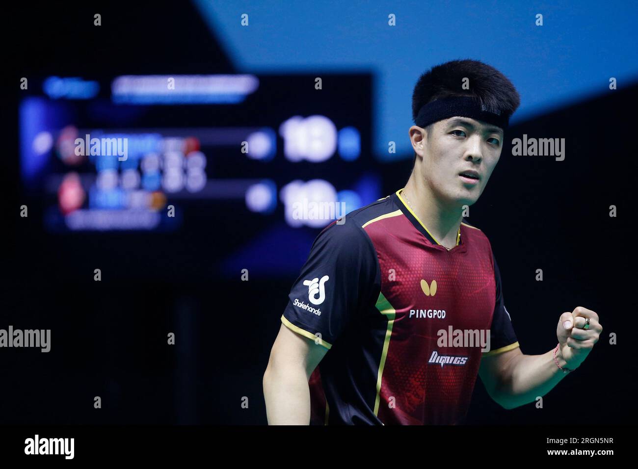 Rio de Janeiro, Brazil. 10th Aug, 2023. Qiu Dang (GER) compete during Men's Singles match against Joao Geraldo (POR), during WTT Contender Rio de Janeiro 2023, at Arena Carioca 1, in Rio de Janeiro on August 10. Photo: Satiro Sodré/DiaEsportivo/Alamy Live News Credit: DiaEsportivo/Alamy Live News Stock Photo