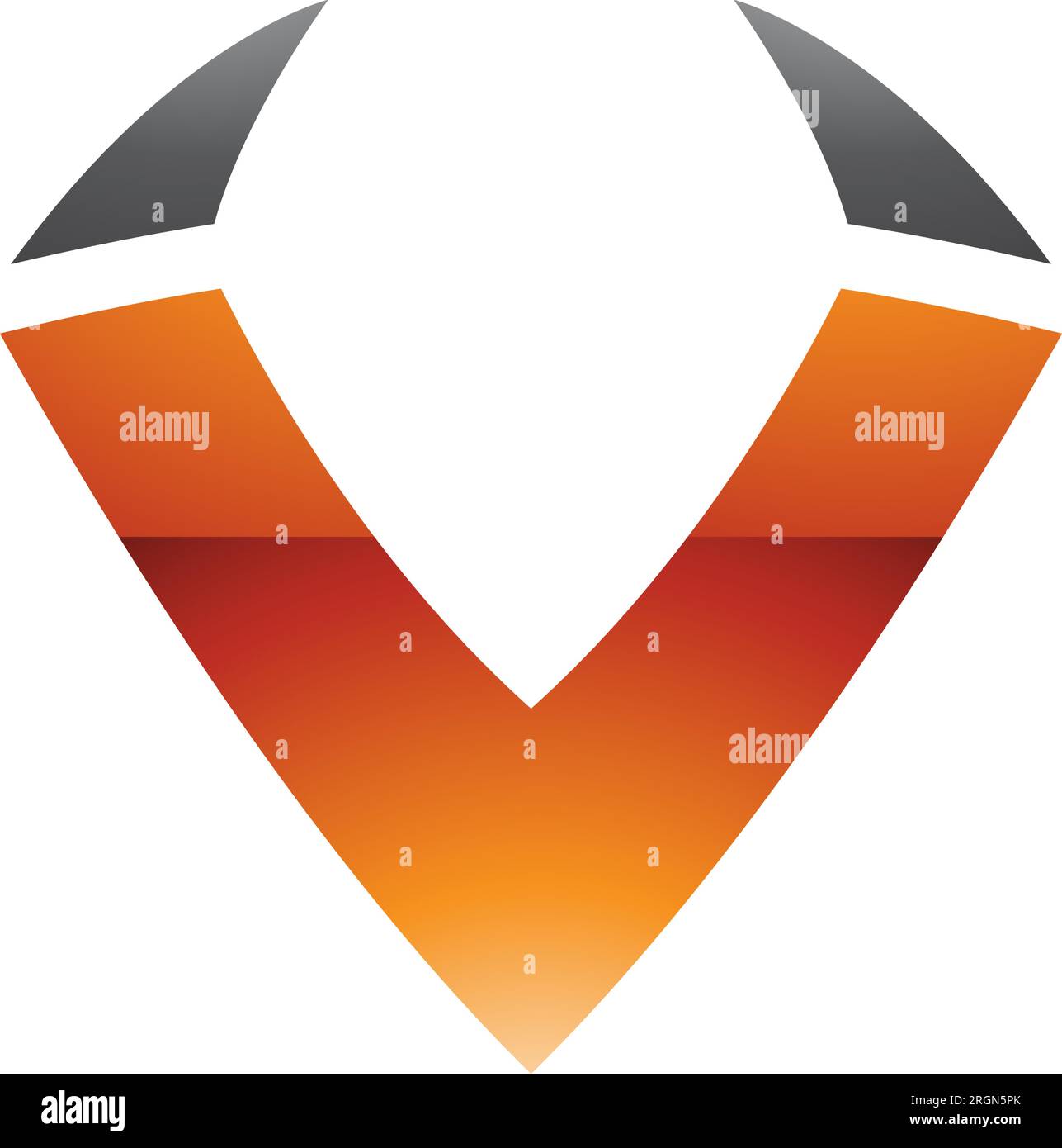Orange and Black Glossy Horn Shaped Letter V Icon on a White Background ...
