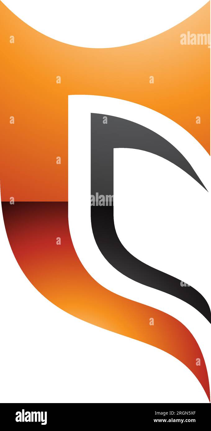Orange and Black Glossy Half Shield Shaped Letter C Icon on a White Background Stock Vector
