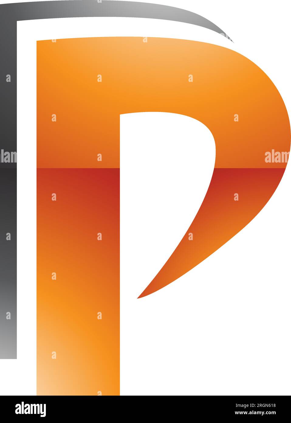 Orange and Black Glossy Layered Letter P Icon on a White Background ...