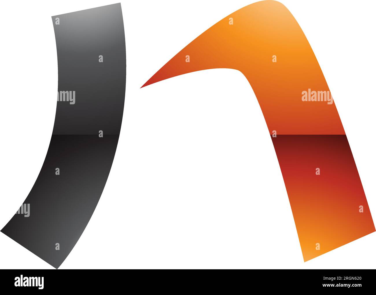 Orange and Black Glossy Letter N Icon with a Curved Rectangle on a ...
