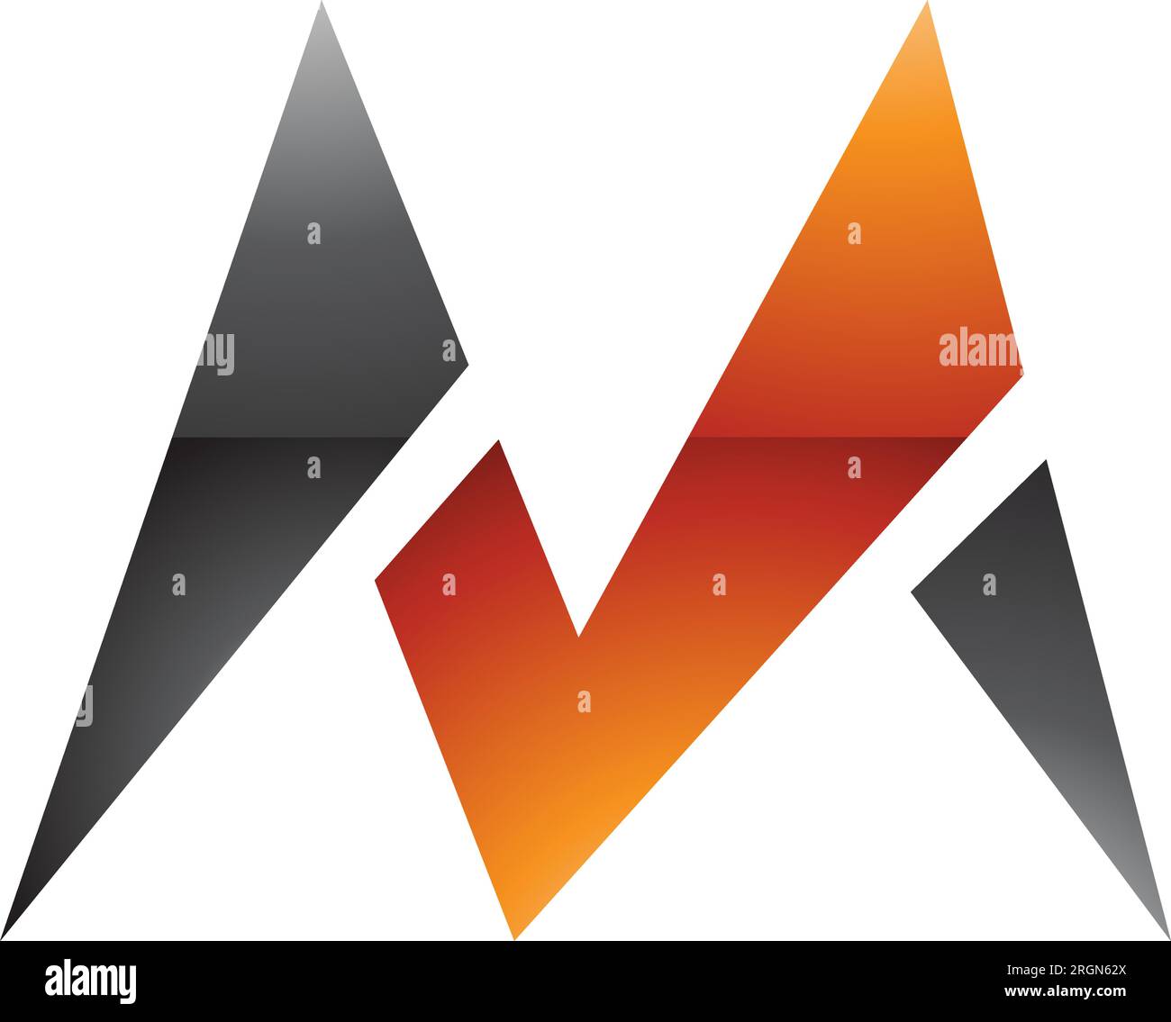 Orange and Black Glossy Pointy Tipped Letter M Icon on a White ...