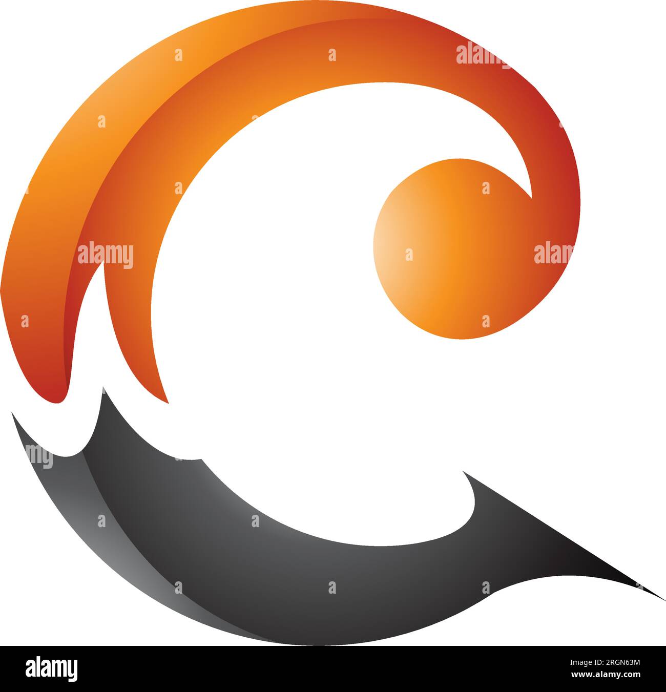 Orange and Black Glossy Round Curly Letter C Icon on a White Background ...