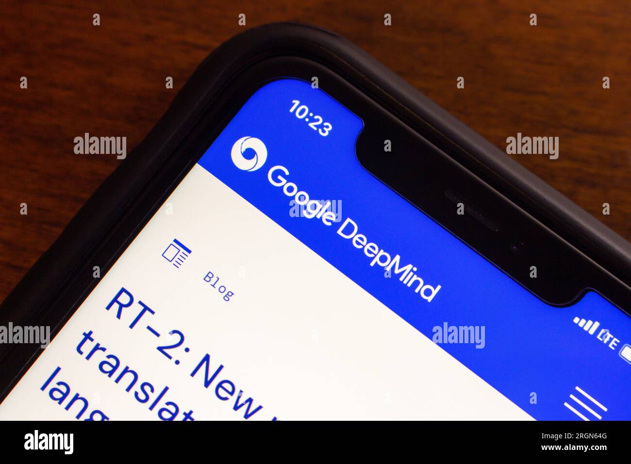 Logo of Google DeepMind, is a UK artificial intelligence research laboratory (a subsidiary of Google), seen in its website on an iPhone. Stock Photo