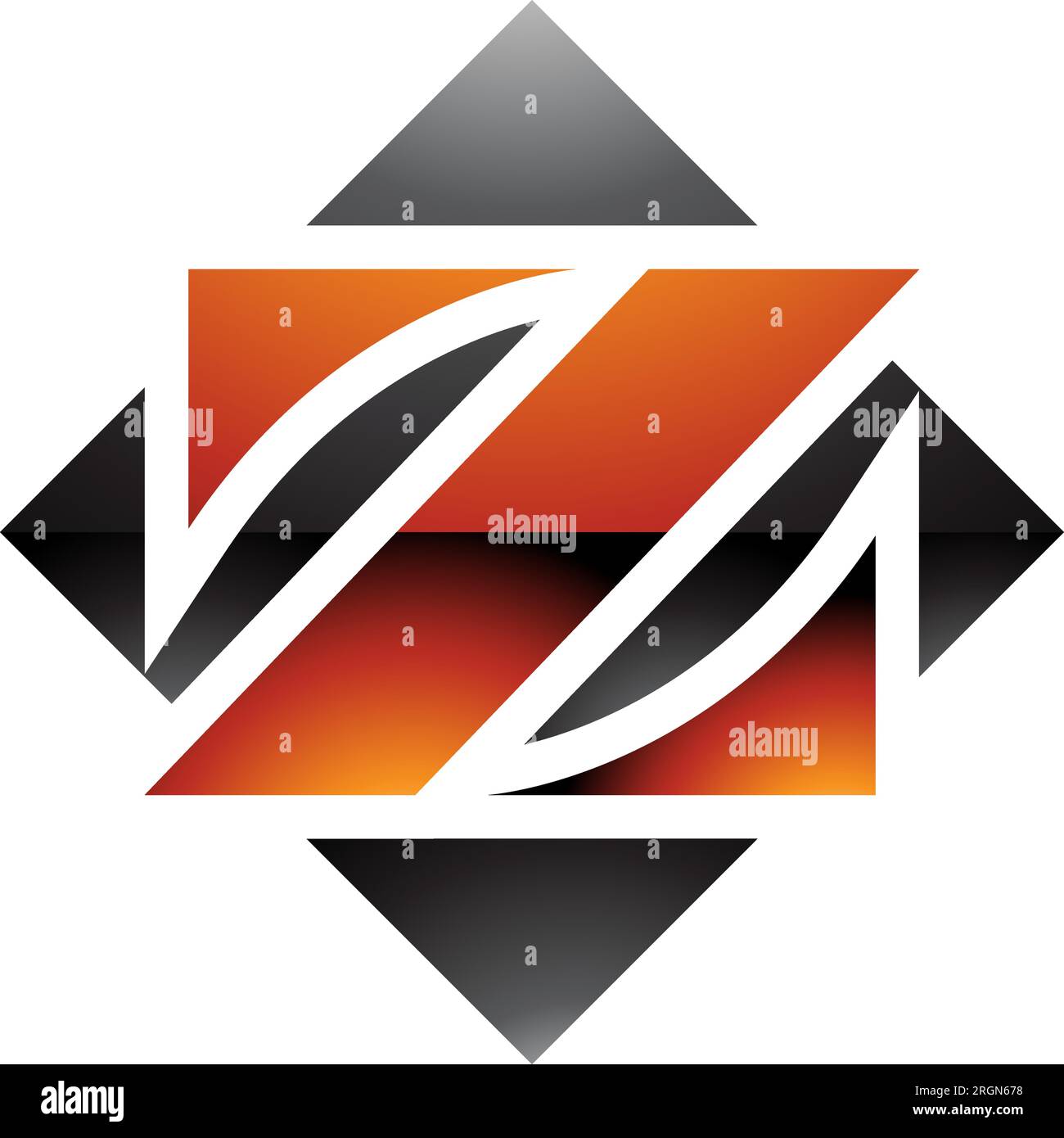 Orange and Black Glossy Square Diamond Shaped Letter Z Icon on a White Background Stock Vector