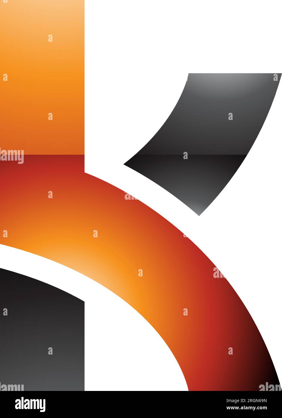 Orange and Black Glossy Lowercase Letter K Icon with Overlapping Paths on a White Background Stock Vector