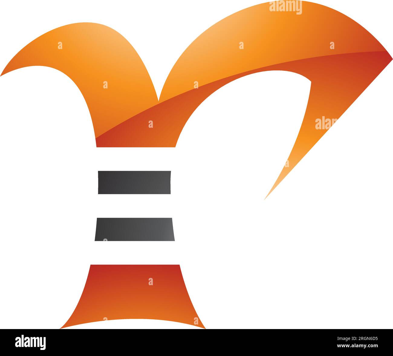 Orange and Black Glossy Striped Letter R Icon on a White Background Stock Vector