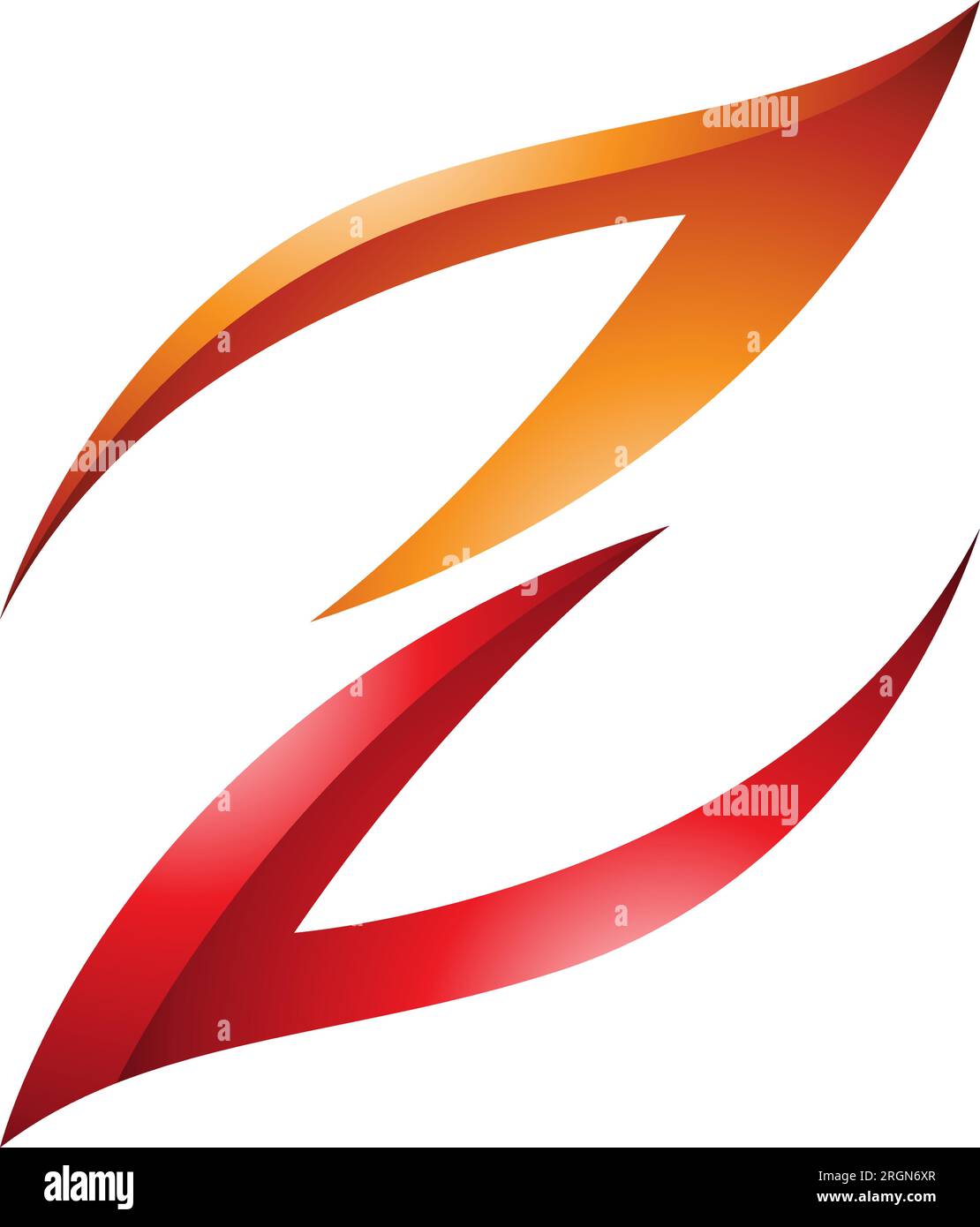 Orange and Red Glossy Fire Shaped Letter Z Icon on a White Background Stock Vector