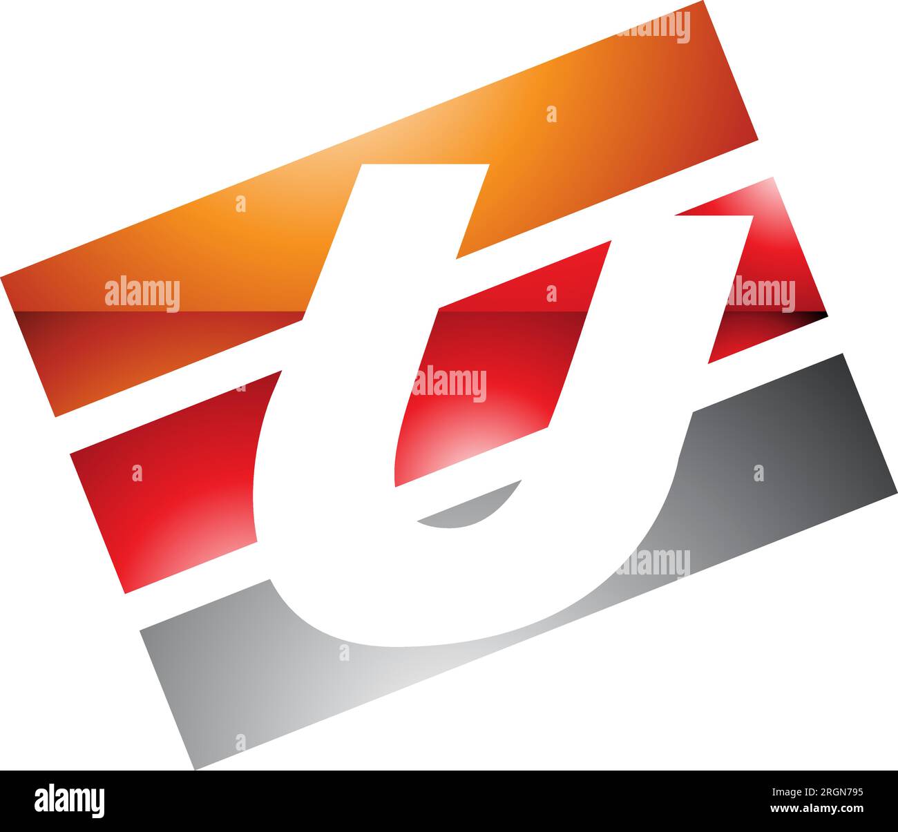 Orange and Red Glossy Rectangular Shaped Letter U Icon on a White Background Stock Vector