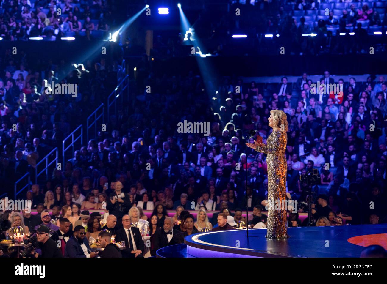 Reportage: First Lady Jill Biden presents Song of the Year at the Grammy Awards, Sunday, February 5, 2023, at the Crypto.com Arena in Los Angeles. Stock Photo