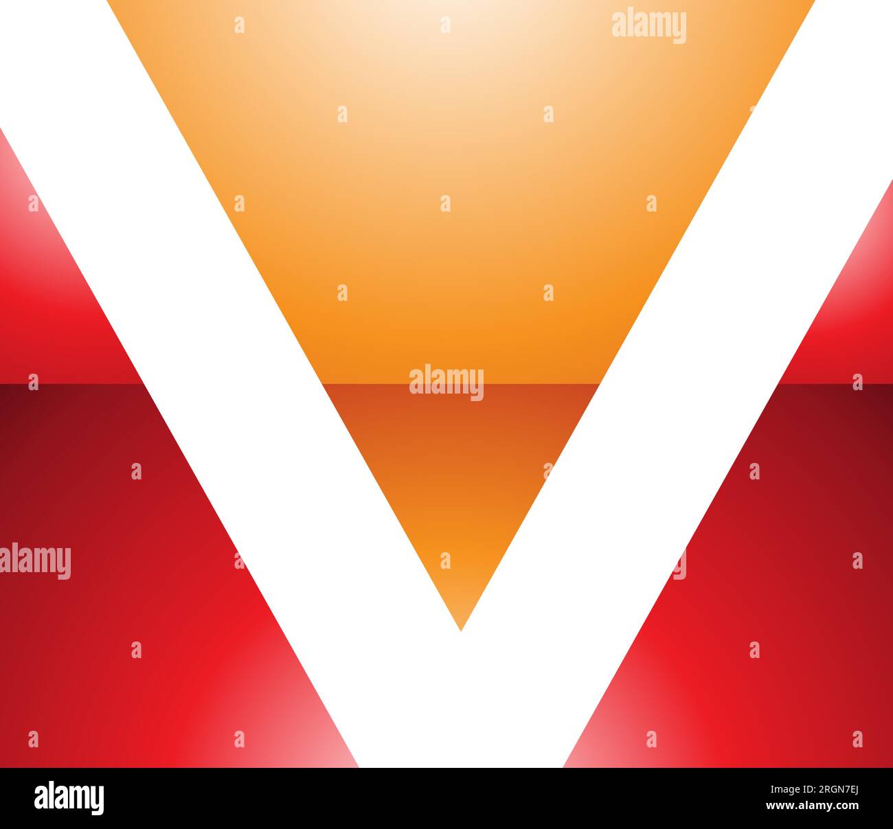 Orange and Red Glossy Rectangular Shaped Letter V Icon on a White Background Stock Vector