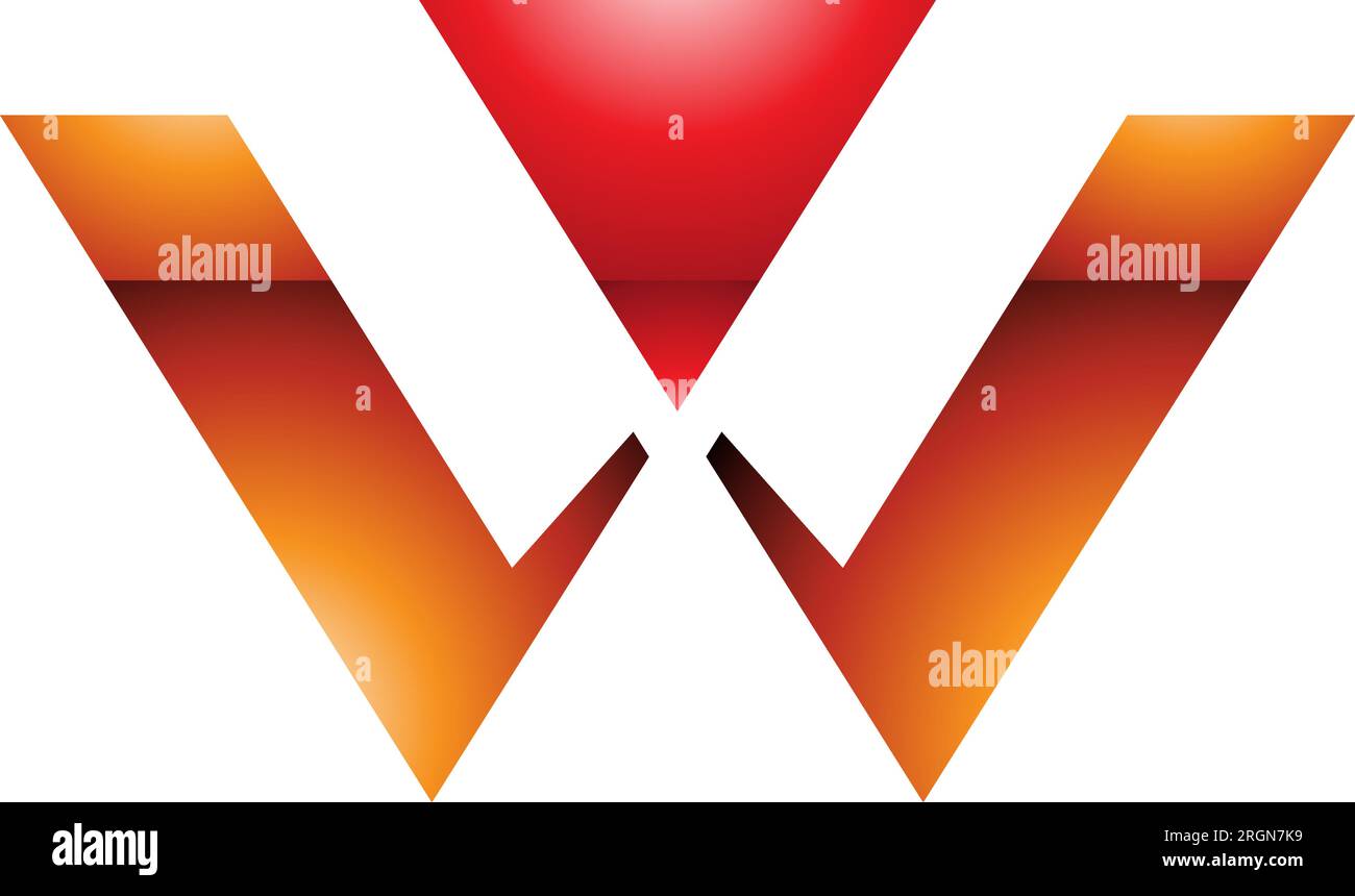 Orange and Red Glossy Triangle Shaped Letter W Icon on a White ...