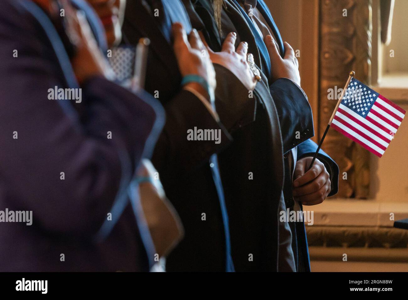 Reportage: A special naturalization ceremony for National Religious Freedom Day is seen, Friday, January 13, 2023, in the Indian Treaty Room of the Eisenhower Executive Office Building at the White House. Stock Photo