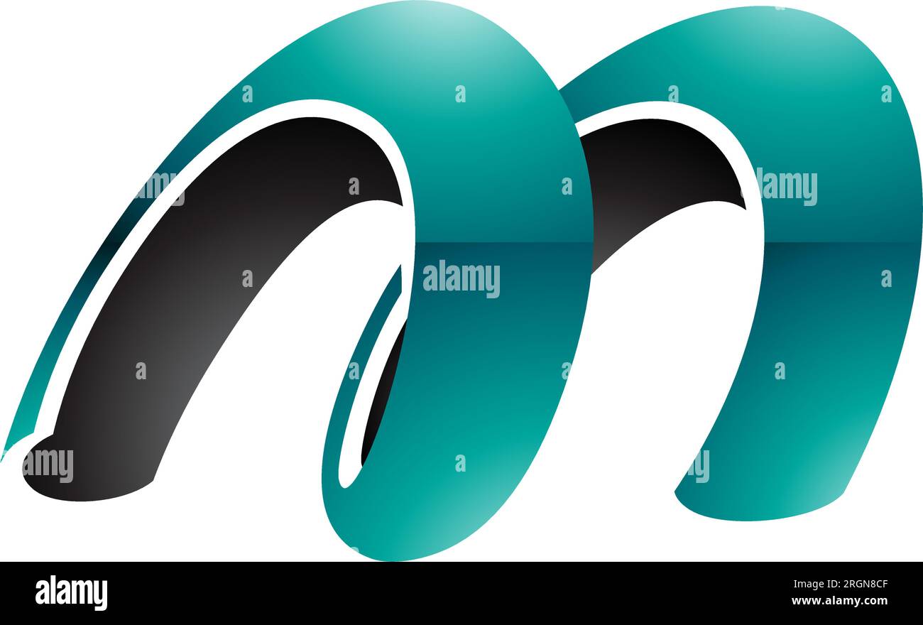 Persian Green and Black Glossy Spring Shaped Letter M Icon on a White ...