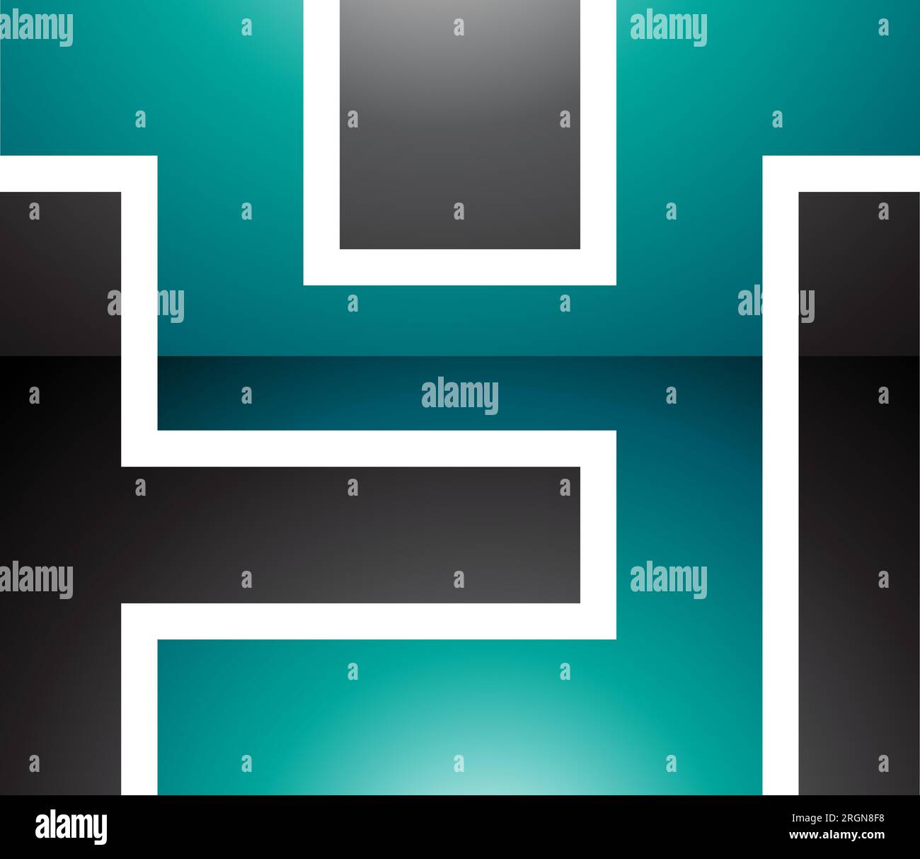 Persian Green and Black Glossy Rectangle Shaped Letter Y Icon on a White Background Stock Vector