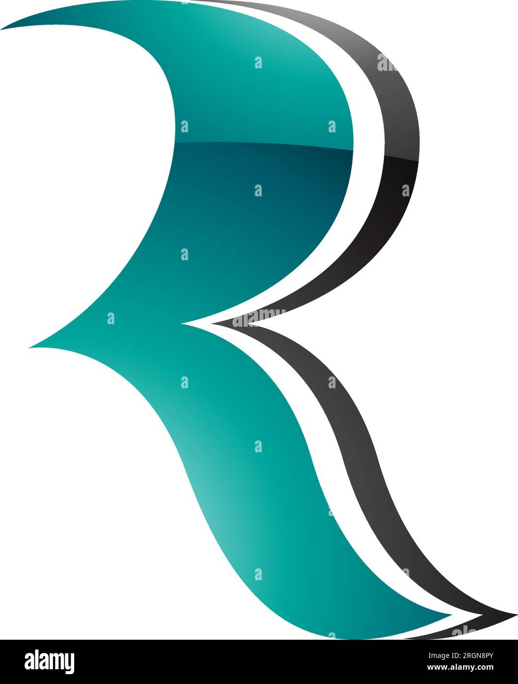 Persian Green and Black Glossy Wavy Shaped Letter R Icon on a White ...