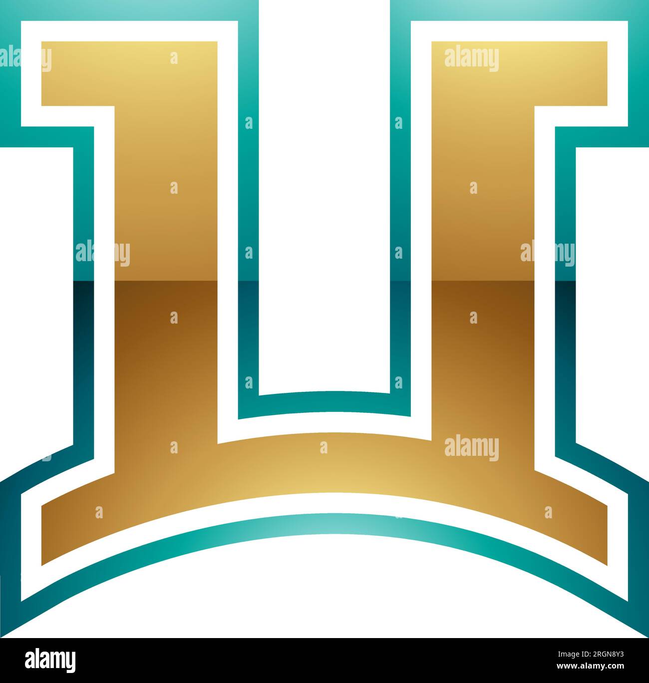 Persian Green and Gold Glossy Arch Shaped Letter U Icon on a White ...