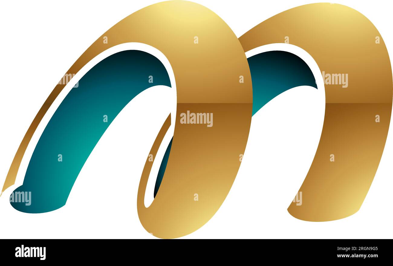 Persian Green and Gold Glossy Spring Shaped Letter M Icon on a White ...