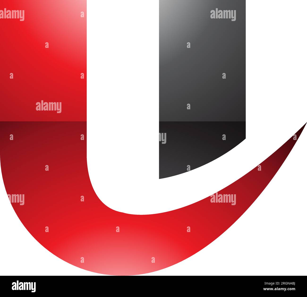 Red and Black Glossy Bold Curvy Shaped Letter U Icon on a White ...