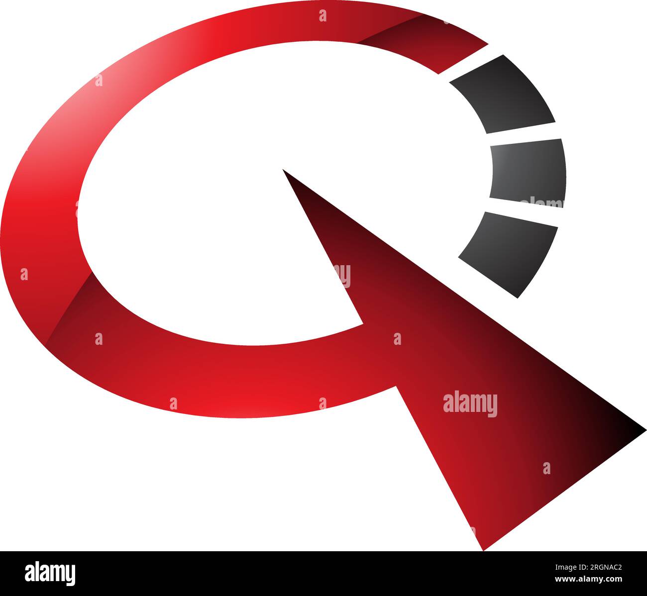 Red and Black Glossy Clock Shaped Letter Q Icon on a White Background Stock Vector