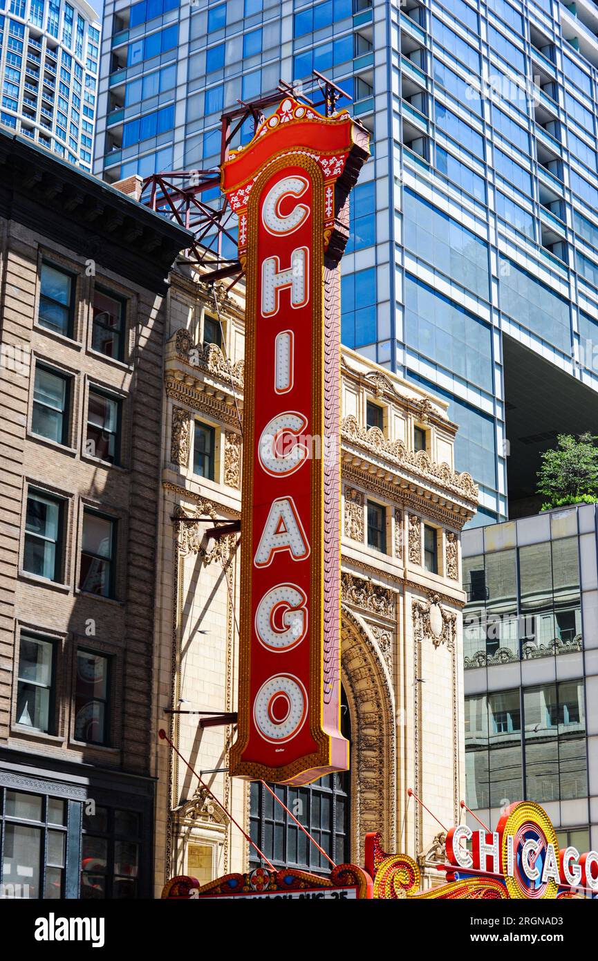 Chicago, Illinois's Chase Auditorium's outside marquee. Stock Photo
