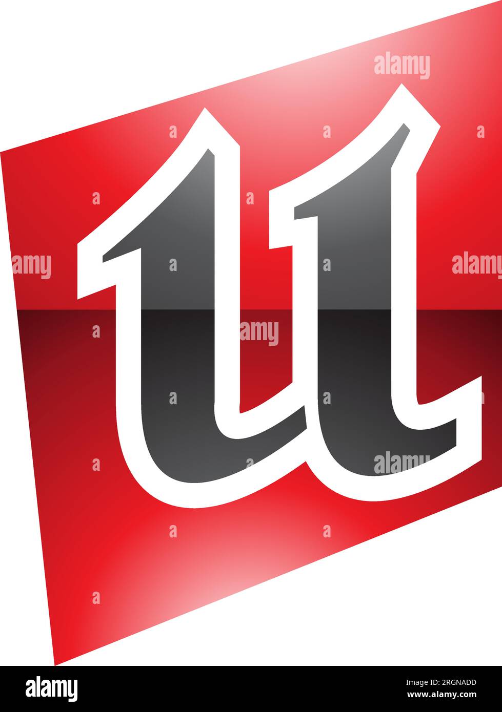 Red and Black Glossy Distorted Square Shaped Letter U Icon on a White ...