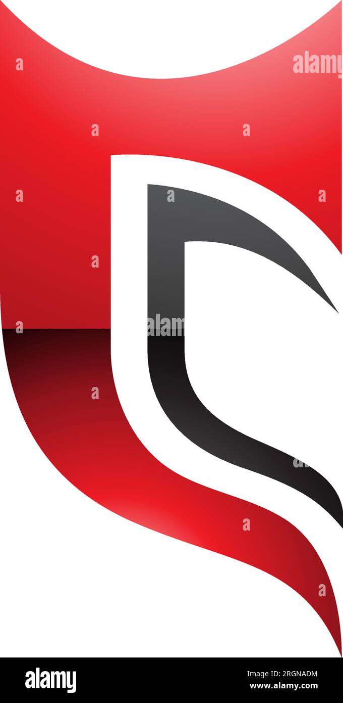 Red and Black Glossy Half Shield Shaped Letter C Icon on a White ...