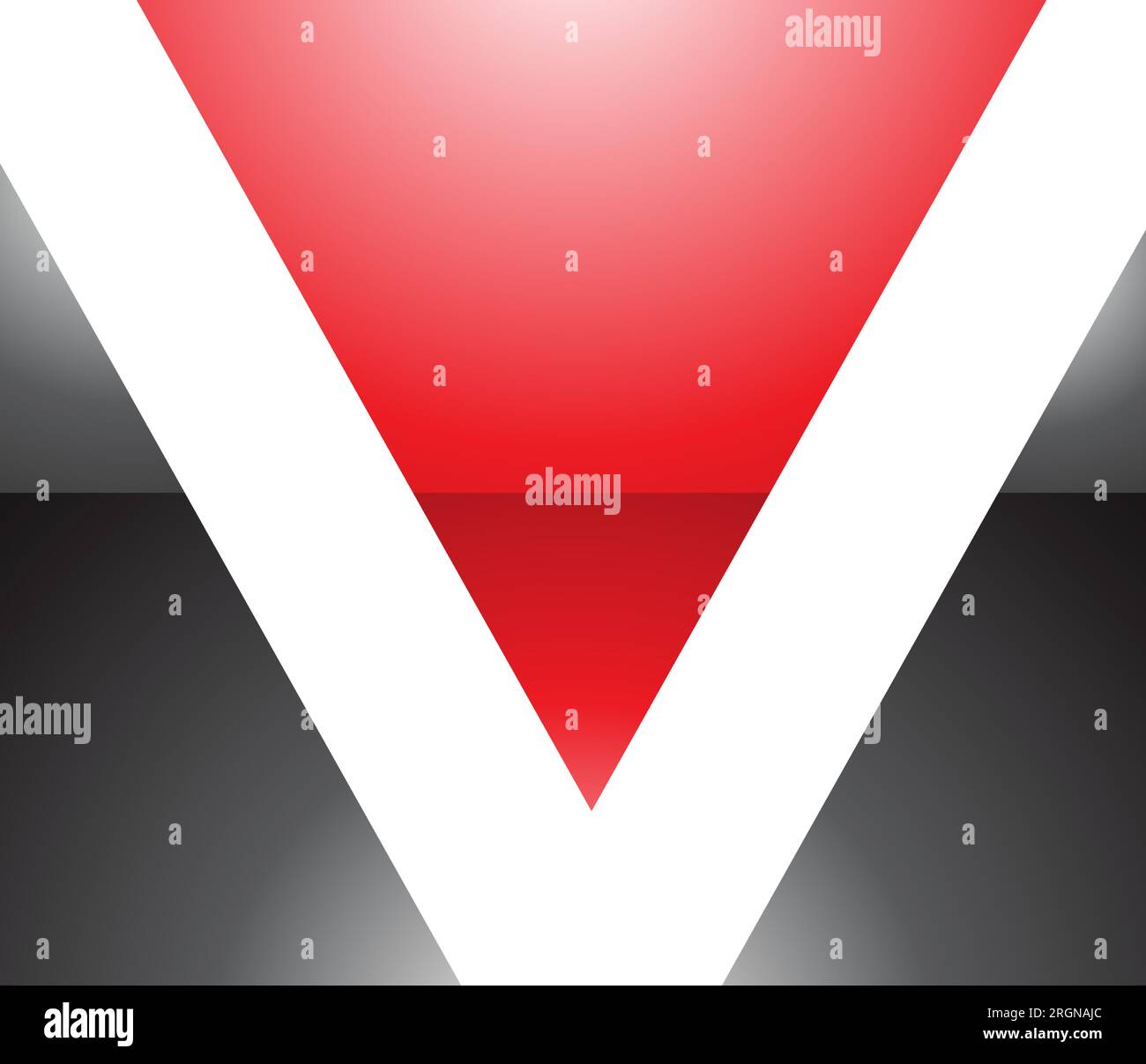 Red and Black Glossy Rectangular Shaped Letter V Icon on a White Background Stock Vector