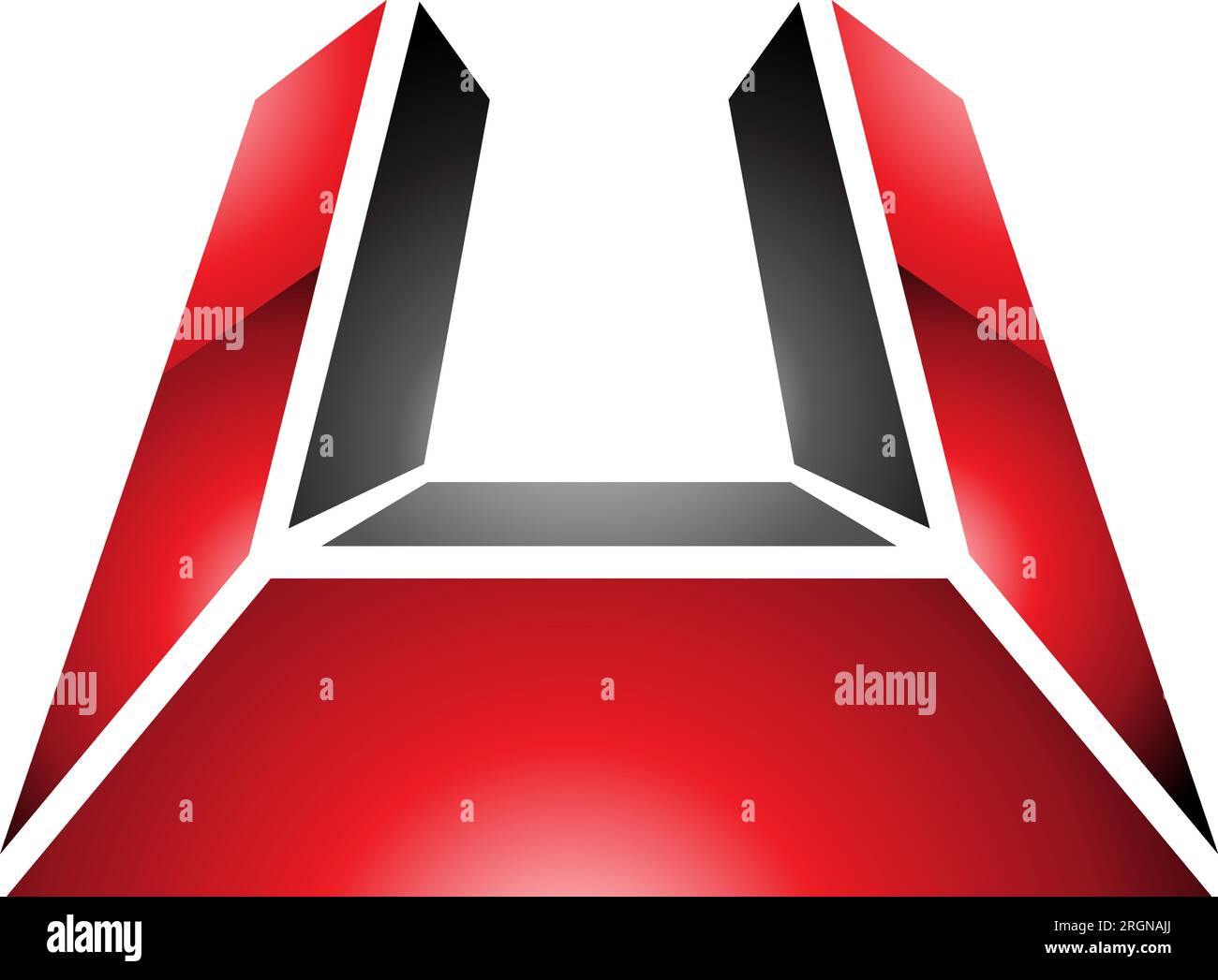Red and Black Glossy Letter U Icon in Perspective on a White Background ...
