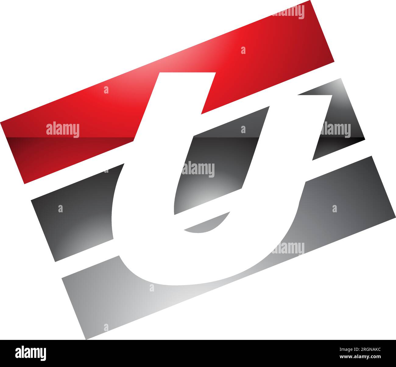 Red and Black Glossy Rectangular Shaped Letter U Icon on a White Background Stock Vector